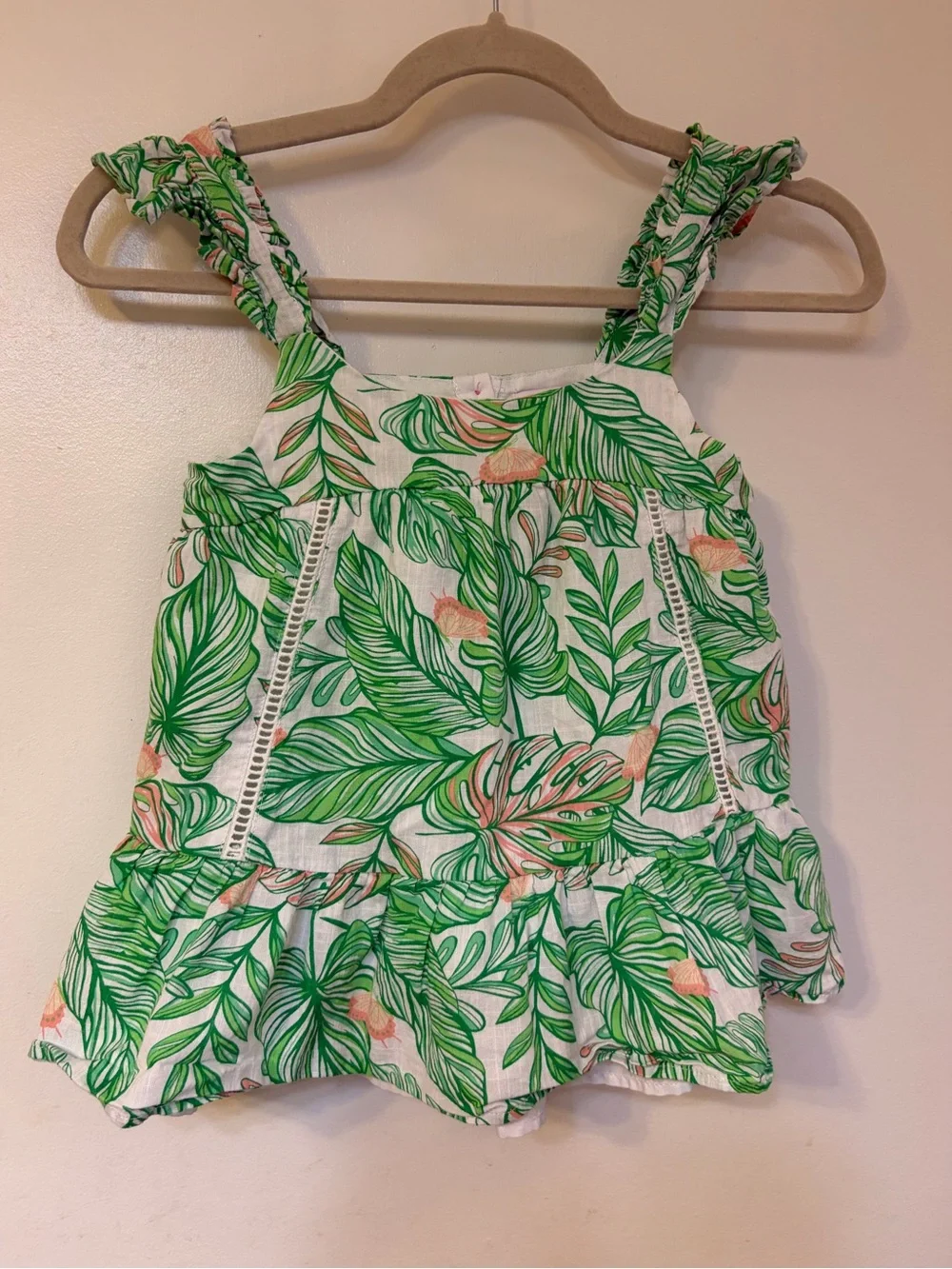 Tommy Bahama Girls' Green & Peach Leaf Ruffle Tank